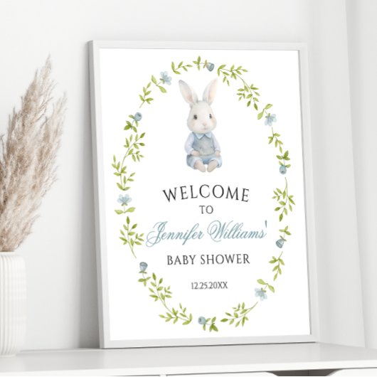 Schattige Blue Little Bunny Baby Shower Welkom Poster