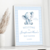 Schattige Blue Little Elephant Gingham Baby Boy Sh Poster