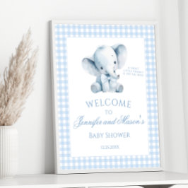 Schattige Blue Little Elephant Gingham Baby Boy Sh Poster