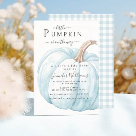 Schattige Blue Little Pumpkin Baby Boy Shower Kaart