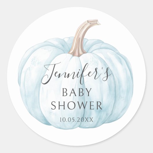 Schattige Blue Little Pumpkin Baby Boy Shower Stic Ronde Sticker (Voorkant)