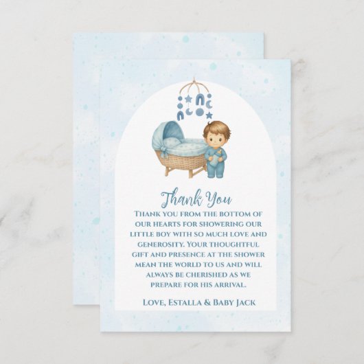 Schattige Blue Mobile Wieg baby cot Baby shower Bedankkaart (Voorkant / Achterkant)