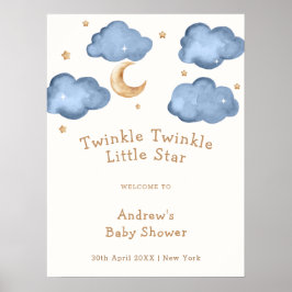 Schattige Blue Moon Stars Twinkle Baby shower Welk Poster