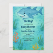 Schattige Blue Ocean Shark Boy Baby shower Kaart (Voorkant)