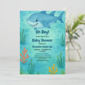 Schattige Blue Ocean Shark Boy Baby shower Kaart (Staand voorkant)