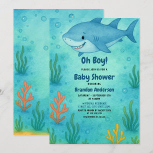 Schattige Blue Ocean Shark Boy Baby shower Kaart