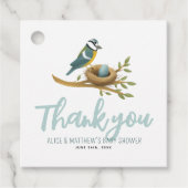 Schattige Blue Oh Boy Bird Nest Baby shower Bedankjes Labels (Voorkant)