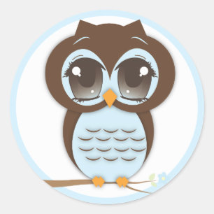 Schattige Blue Owl Baby shower voor een jongen Ronde Sticker