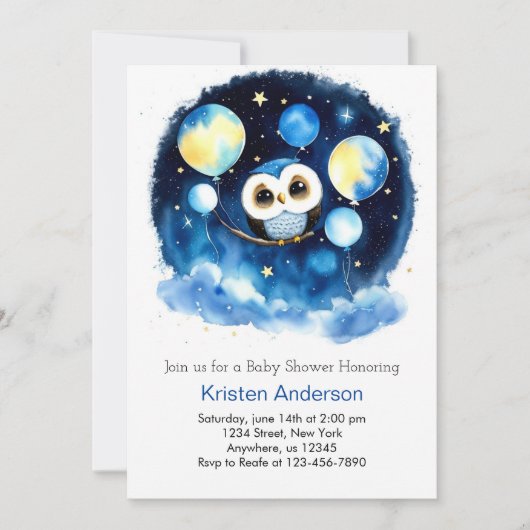Schattige Blue Owl Balloons Jongen Baby shower Kaart (Voorkant)