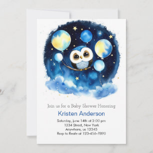 Schattige Blue Owl Balloons Jongen Baby shower Kaart