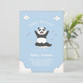 Schattige Blue Panda Baby shower – Bewerkbaar Baby Kaart (Staand voorkant)