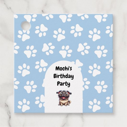 Schattige Blue Pet Pug verjaardagsfeestje Bedankjes Labels (Voorkant)