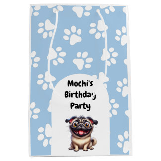 Schattige Blue Pet Pug verjaardagsfeestje Medium Cadeauzakje