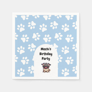 Schattige Blue Pet Pug verjaardagsfeestje Servet