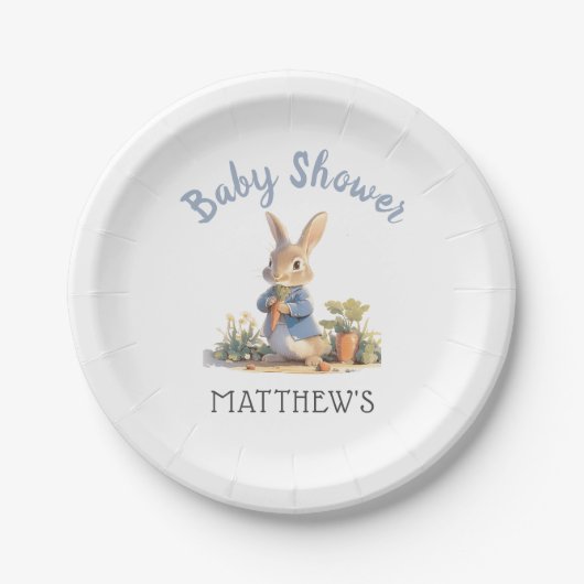 Schattige Blue Peter The Rabbit Boy Baby shower Papieren Bordje (Voorkant)
