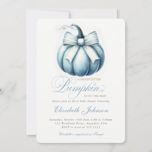 Schattige Blue Pumpkin Baby shower Uitnodiging (Voorkant)