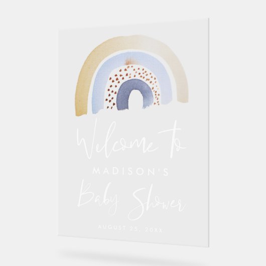 Schattige Blue Rainbow Baby shower Welkom Acryl Bord (Hoek)