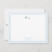 Schattige Blue rammelaar met Gingham Border Baby b Bedankkaart (Voorkant)