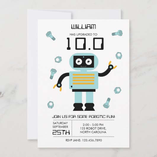 Schattige Blue Robot thema Kinder Robots Verjaarda Kaart (Voorkant)