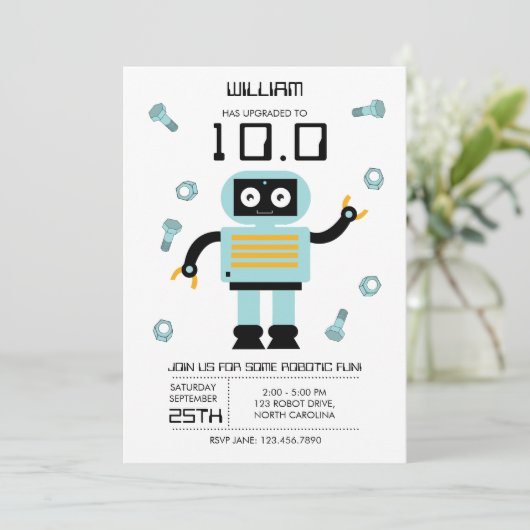 Schattige Blue Robot thema Kinder Robots Verjaarda Kaart (Staand voorkant)