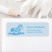 Schattige Blue Rocking Horse Retouradres Etiket (Insitu)