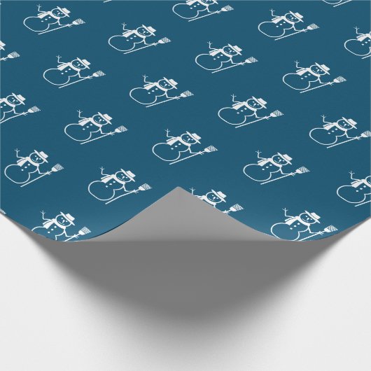 Schattige  Blue Snowman Pattern Cadeaupapier (Hoek)