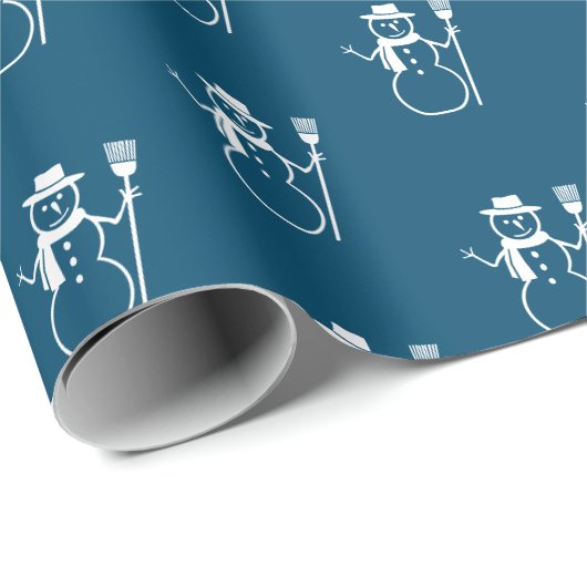 Schattige Blue Snowman Pattern Cadeaupapier (Rol Hoek)