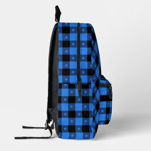 Schattige Blue Star Buffalo Plaid Pattern Naam toe Bedrukte Rugzak (Links)