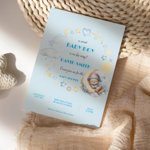 Schattige Blue Stars en Moon Sleepy Teddy Bear Kaart
