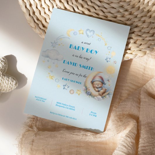 Schattige Blue Stars en Moon Sleepy Teddy Bear Kaart