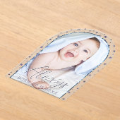 Schattige Blue Stars Foto Baby Boy Geboorteaankond Acryl Uitnodigingen (Laagn)