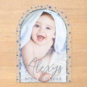 Schattige Blue Stars Foto Baby Boy Geboorteaankond Acryl Uitnodigingen (Voorkant)