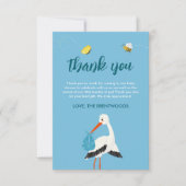 Schattige Blue Stork Baby shower Bedankkaart (Voorkant)