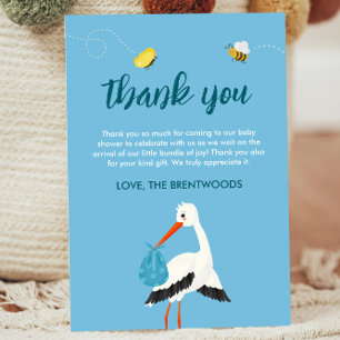 Schattige Blue Stork Baby shower Bedankkaart