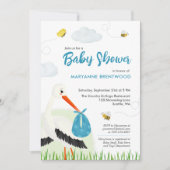Schattige Blue Stork Baby shower Kaart (Voorkant)