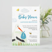 Schattige Blue Stork Baby shower Kaart (Staand voorkant)