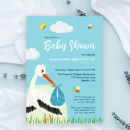 Schattige Blue Stork Baby shower Kaart