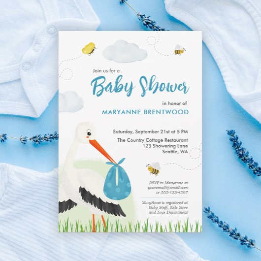 Schattige Blue Stork Baby shower Kaart