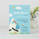 Schattige Blue Stork Baby shower Kaart (Staand voorkant)