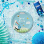 Schattige Blue Stork Baby shower Papieren Bordje (Feest)