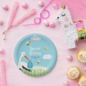 Schattige Blue Stork Baby shower Papieren Bordje (Feest)