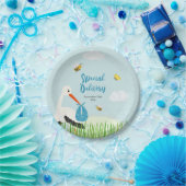 Schattige Blue Stork Baby shower Papieren Bordje (Feest)
