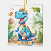 Schattige Blue Trex Dinosaur gepersonaliseerd Keramisch Ornament (Links)