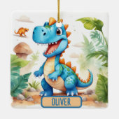 Schattige Blue Trex Dinosaur gepersonaliseerd Keramisch Ornament (Achterkant)