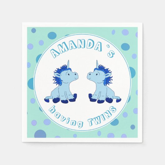 Schattige Blue Unicorn Twin Boys Baby shower Servet (Voorkant)