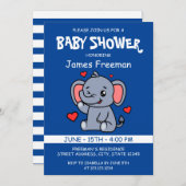 Schattige Blue Vector Boy Elephant Baby shower Kaart (Voorkant / Achterkant)