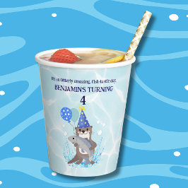Schattige Blue Water Boy Zee Otter Verjaardagsfees Papieren Bekers