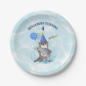 Schattige Blue Water Boy Zee Otter Verjaardagsfees Papieren Bordje (Voorkant)