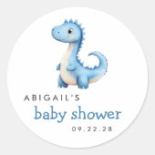 Schattige Blue Waterverf Dinosaur Baby shower Ronde Sticker (Voorkant)