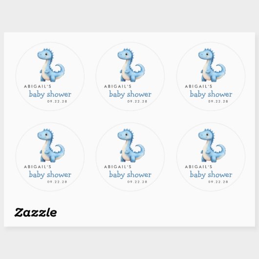 Schattige Blue Waterverf Dinosaur Baby shower Ronde Sticker (Vel)